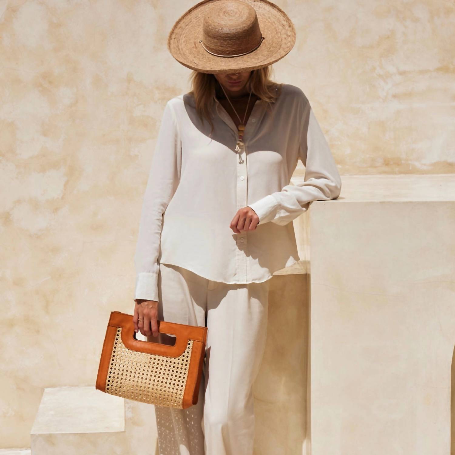 The Winding Road - Rattan Cane Weave Handbag With Leather Trim