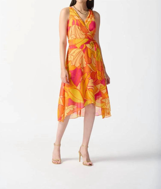 Joseph Ribkoff - Tropical Print Faux Wrap Print Midi Dress