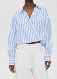 Essentiel Antwerp - Striped Wrap - effect Blouse Shirt - blouses - blue - clothing