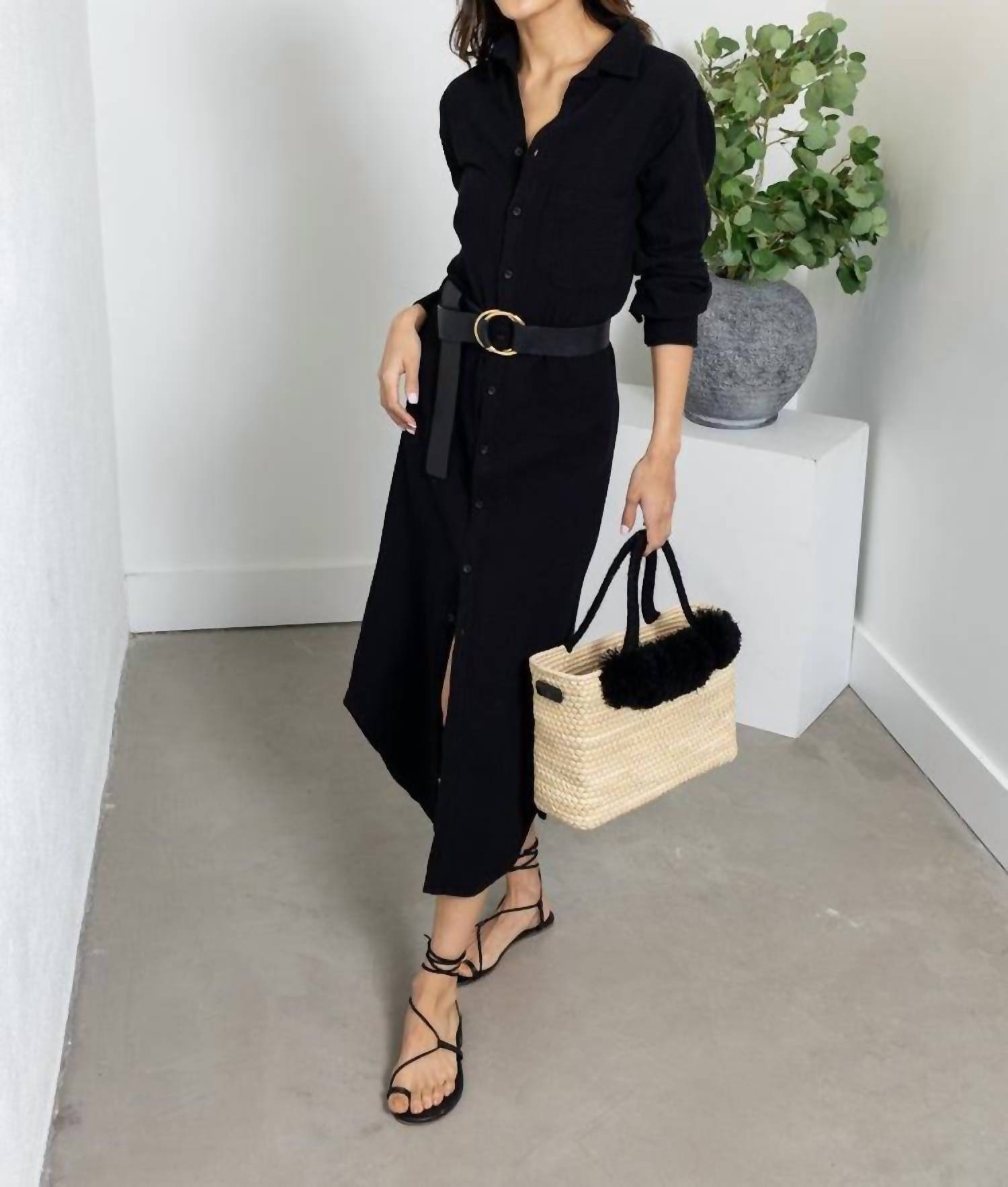 Bobi - Button Front Maxi Shirt Dress