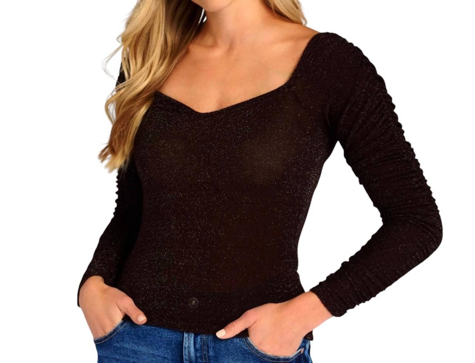 Project Social T - Desire sweetheart lurex Long Sleeve Top