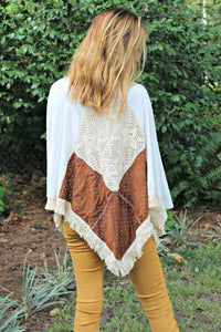 DUSTER WITH LASER CUT SUEDE AND FRINGE DETAILS