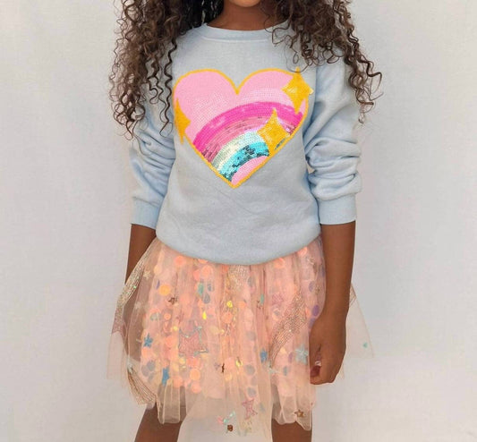 Lola + The Boys - Girls Rainbow Heart Sweatshirt