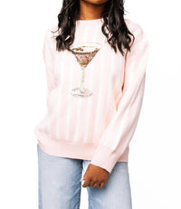 QUEEN OF SPARKLES Stripe Espresso Martini Sweater in light pink white 1 - women's sweater - view 6