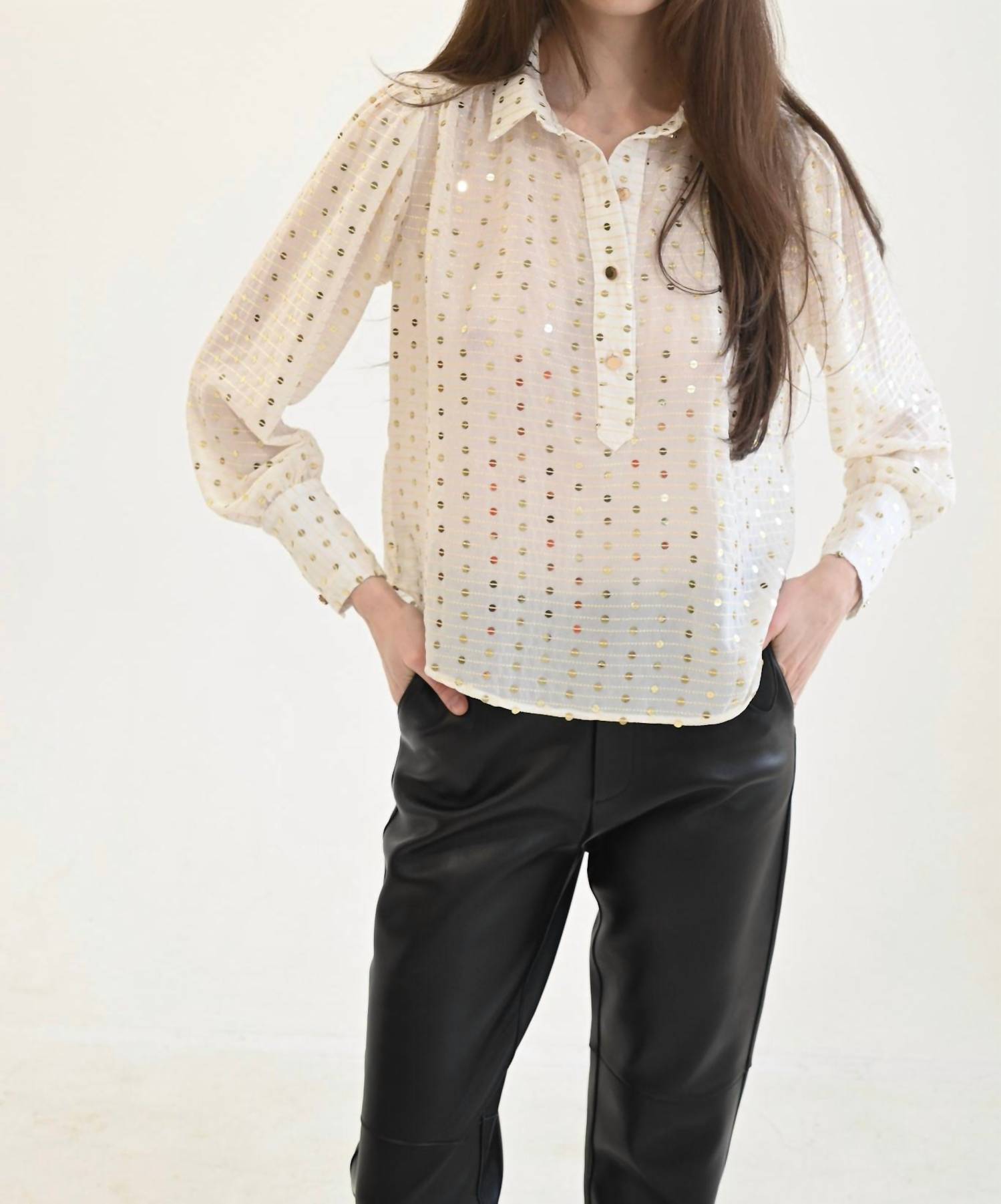 Never a Wallflower Everything Long Sleeve Top in gold sequin - women's long sleeve top