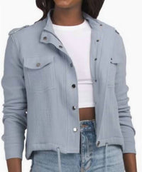 ELAN Cropped Crepe Jacket in blue - women's jacket