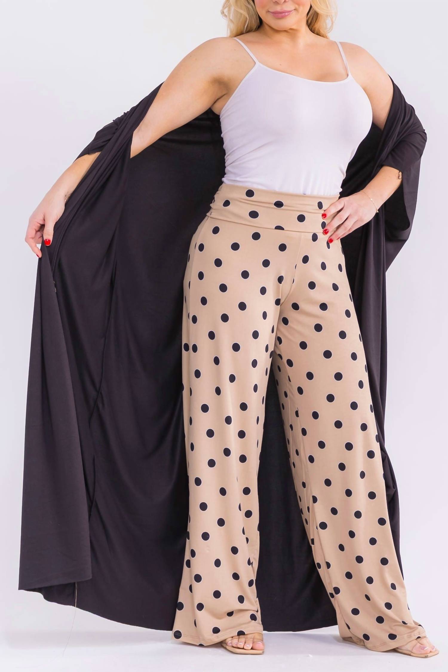 Karen T Design Dotted Print Pant Set in beige - women's sleepwear - alternate view