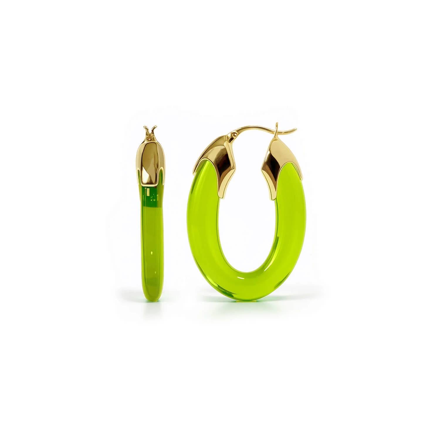Gold & Honey - Women's Carved Oval Lucite Birthstone Hoop Earrings