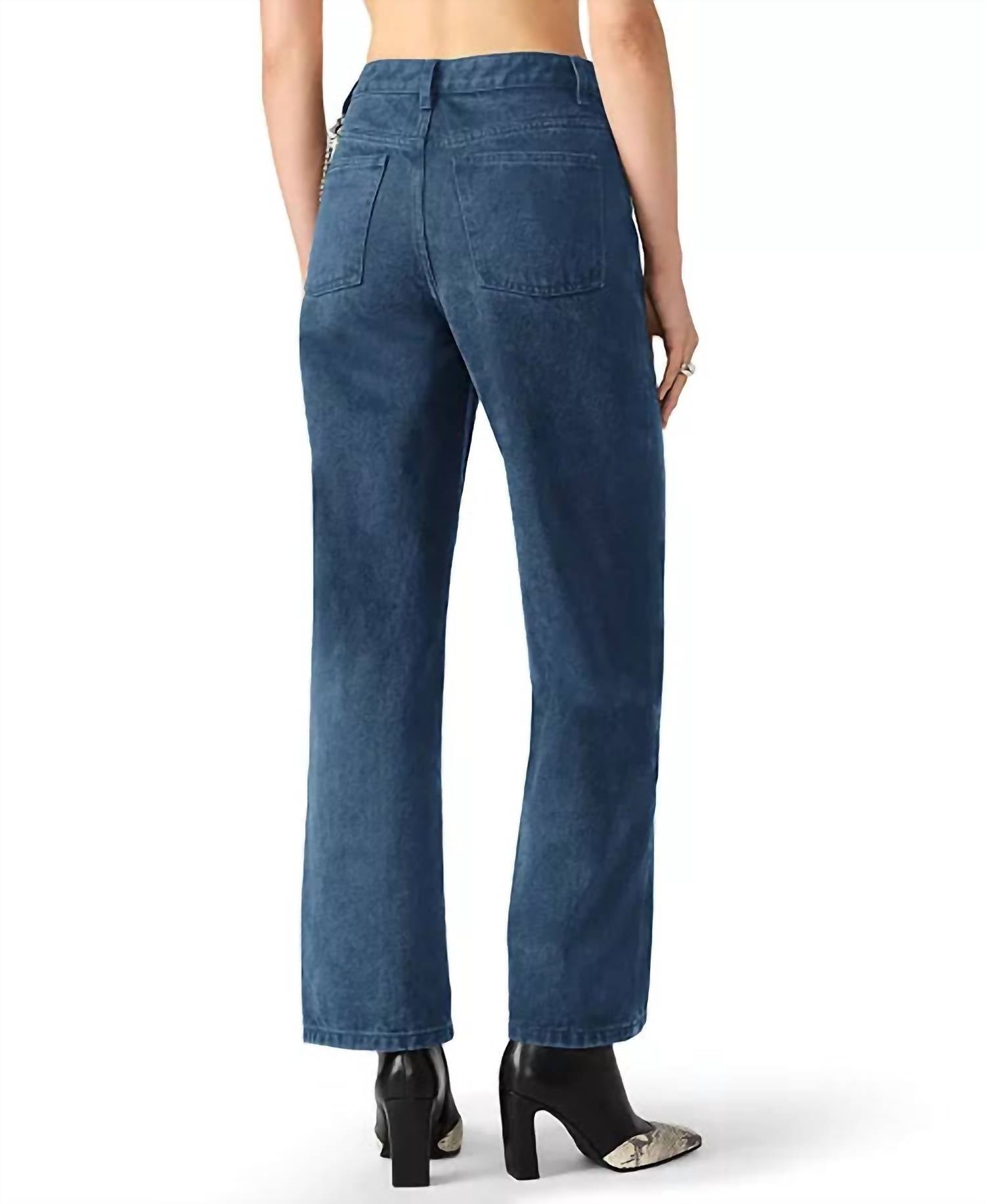 STEVE MADDEN Swift High-rise Rhinestone Chain Jeans in blue - women's jeans - detail view