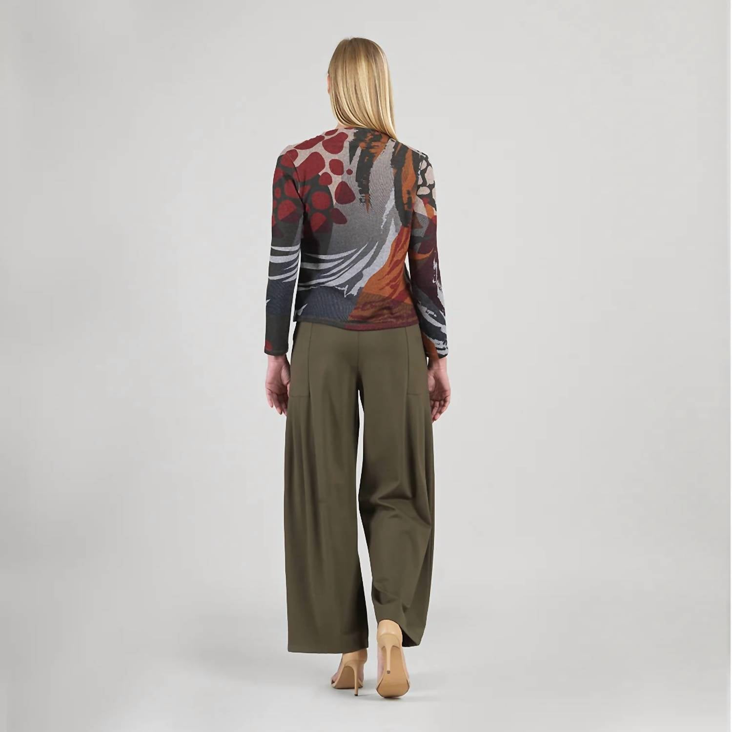Clara Sun Woo Multi Media Print Drape Neck Sweater in abstract harvest - women's blouse - view 4