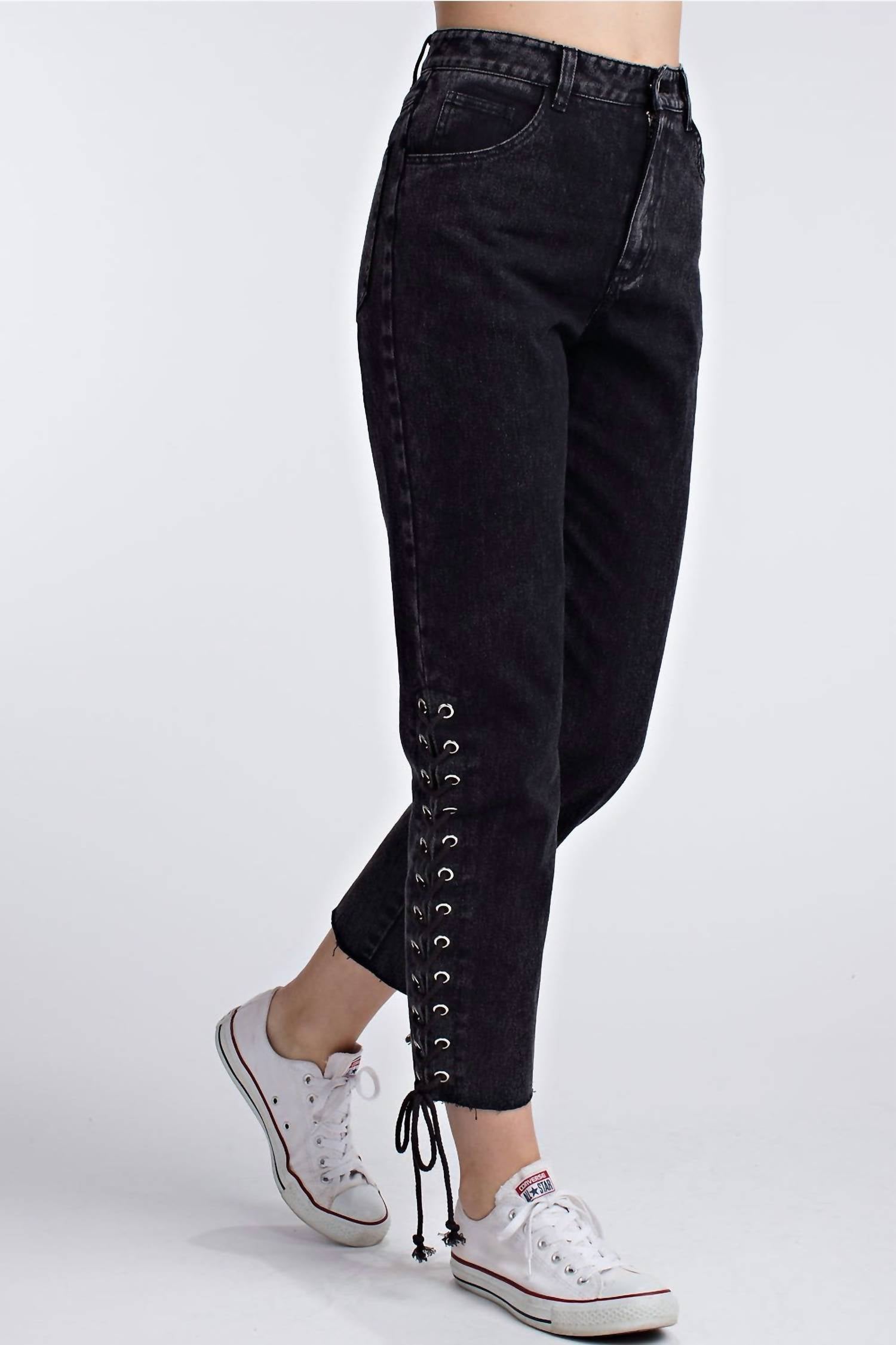 Honey Punch - Side Lace Up Denim Pant