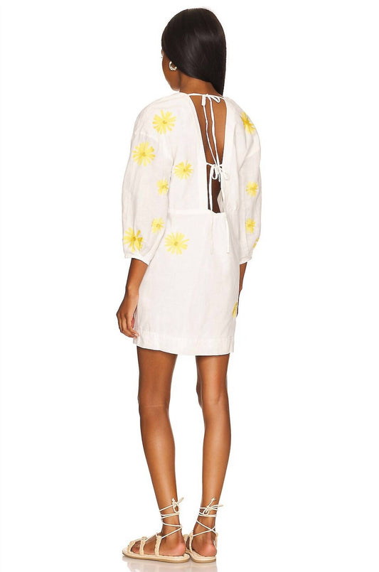 Something Navy - Embroidered Long Sleeve Open Back Mini Dress