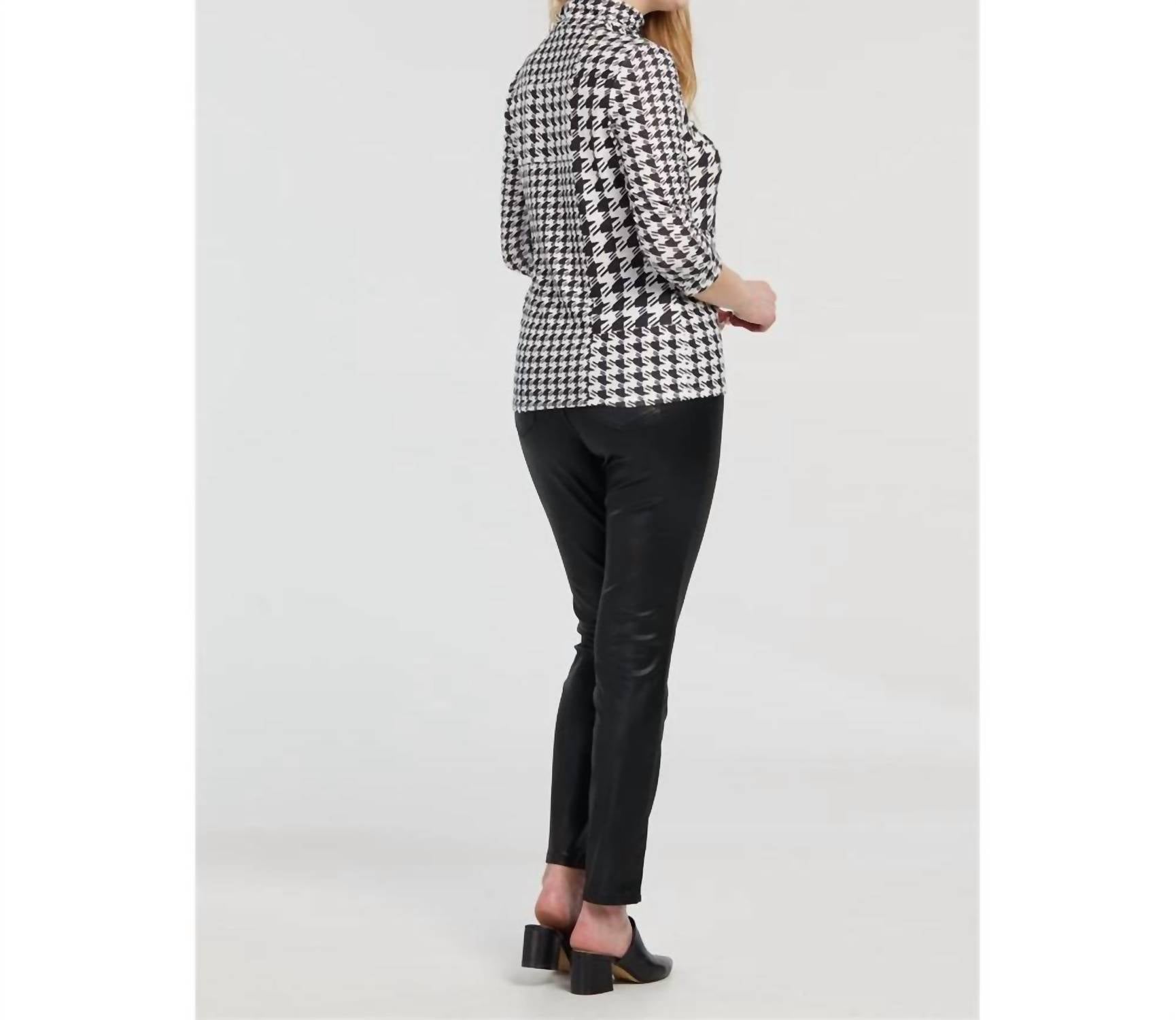 TRIBAL Slim Fit Glossy Pant in black pleather - women's pants - detail view
