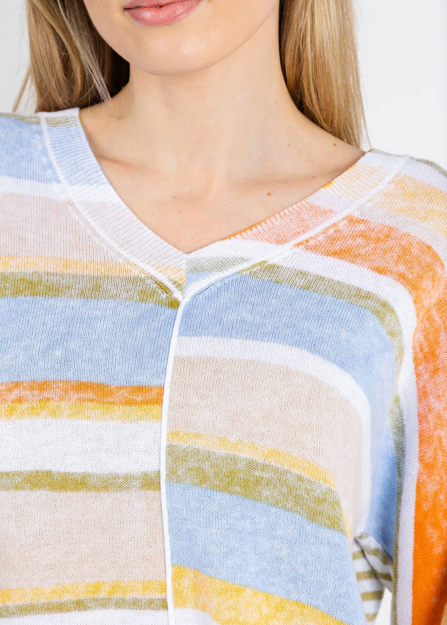 Elliott Lauren - Blocked Off Printed Stripe V-neck Top