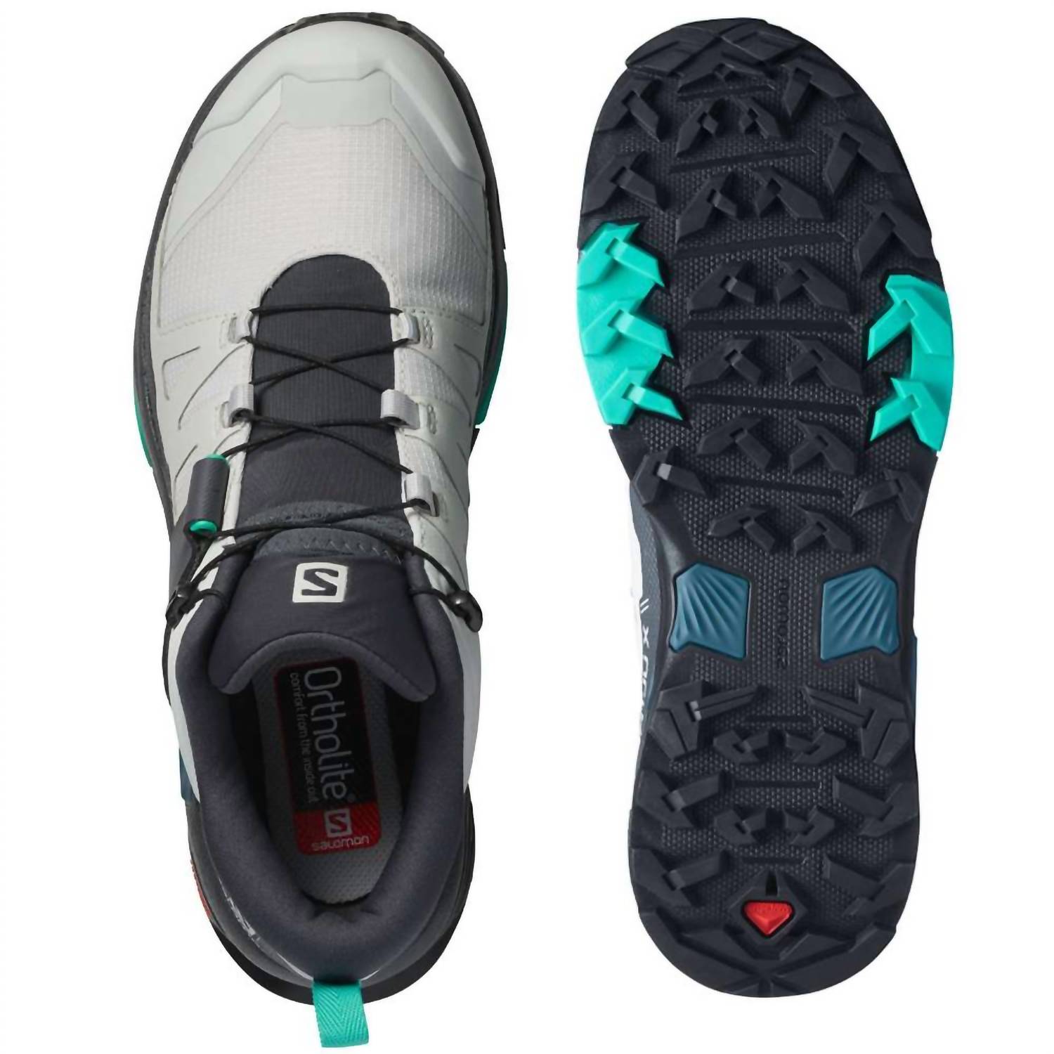 SALOMON Women's X Ultra 4 Gore-tex Hiking Shoe in lunar rock ebony mint leaf - women's shoe - alternate view