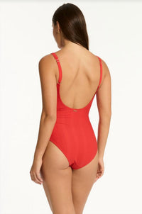 Sea Level Australia Caracus Scoop Back Panel Line One Piece Swimsuit in spice red - women's swimwear - detail view