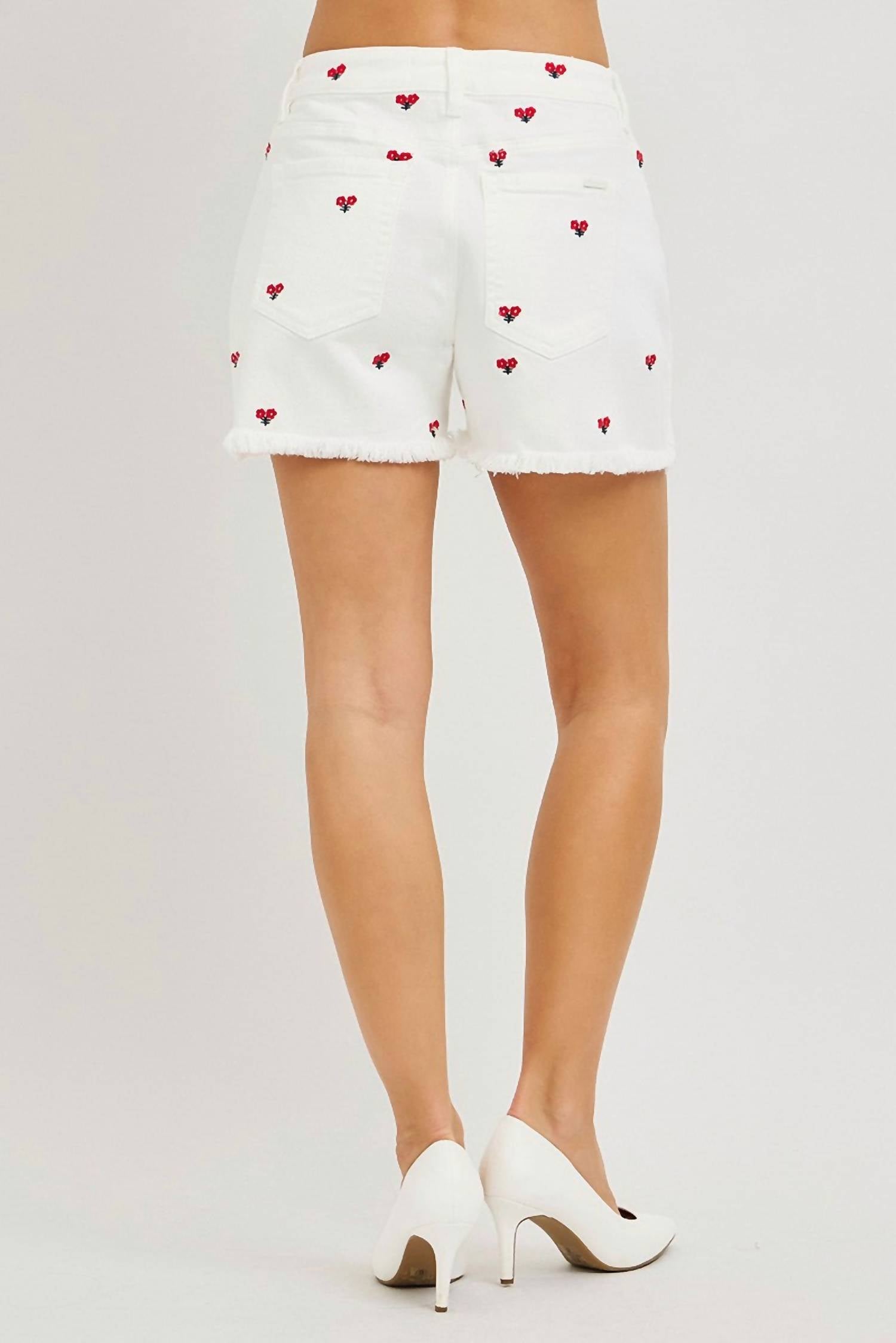 Risen - Floral Embroidered High-rise Shorts