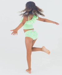 Rufflebutts - Girls' Seersucker One Shoulder Ruffle Tankini Swimsuit