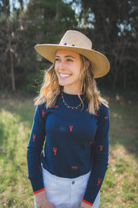 Brodie Cashmere - Lobster Embroidered Crew Sweater
