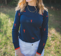 Brodie Cashmere - Lobster Embroidered Crew Sweater