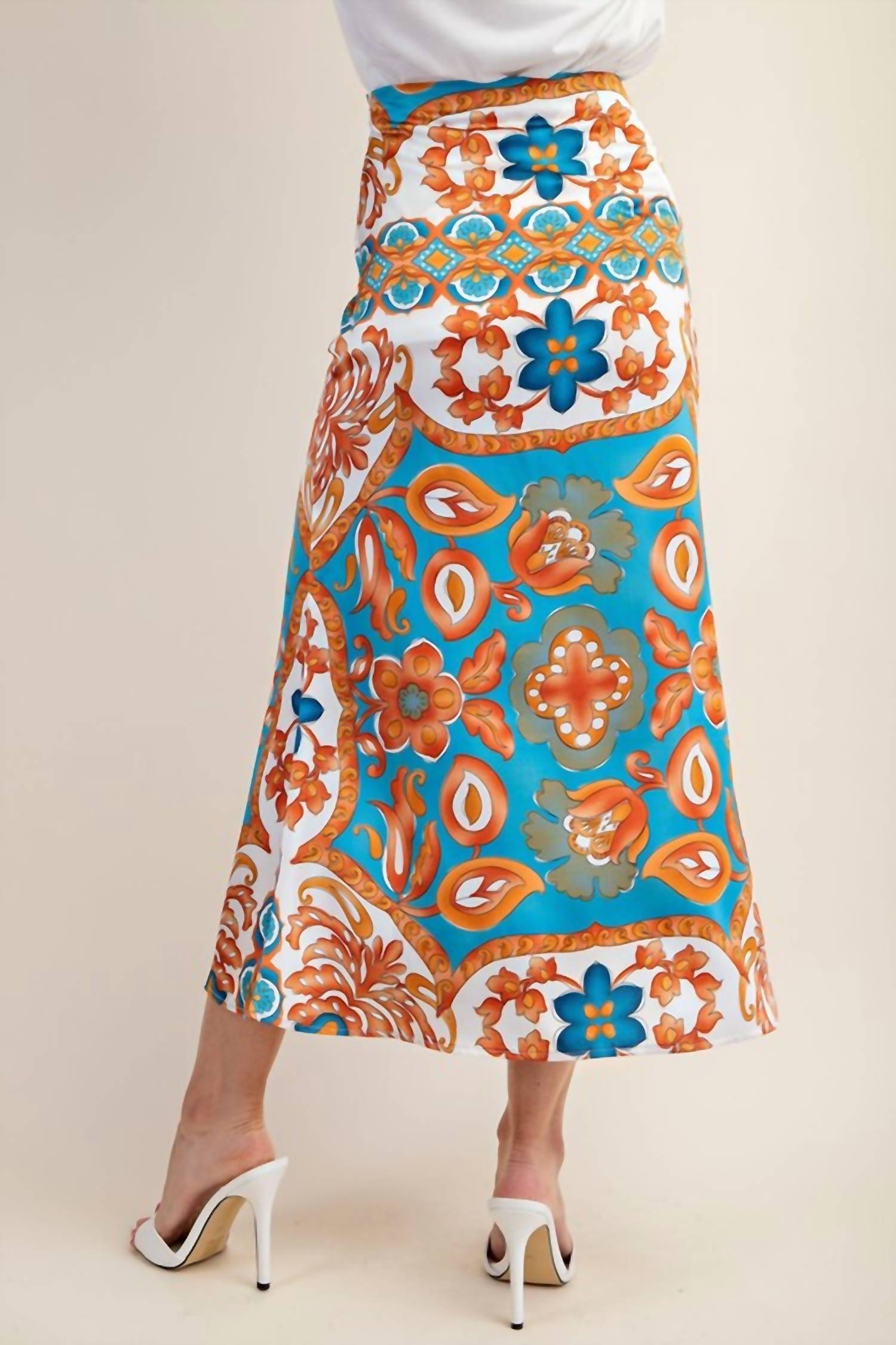 Gigio - Printed Satin Midi Skirt