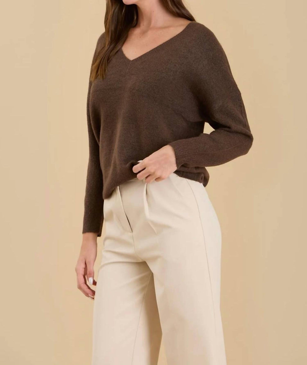Blu Pepper - Charlie Solid V-neck Drop Shoulder Sweater
