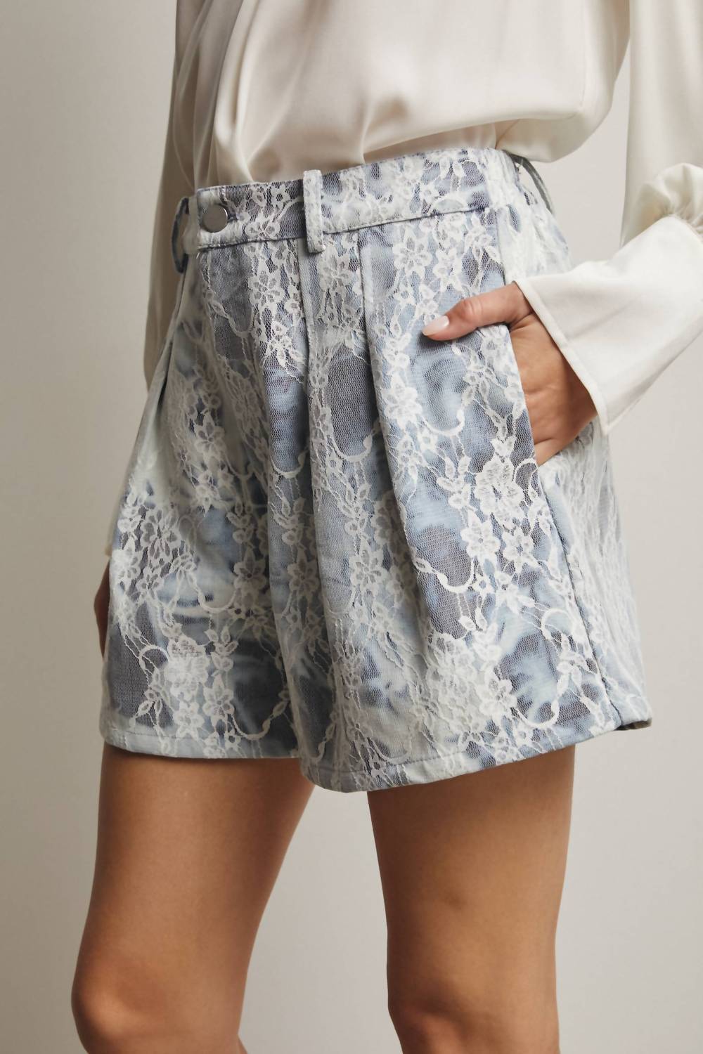 Forte - Lace Overlay Denim Shorts
