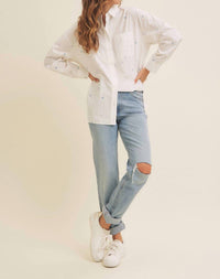 In February - Full Of Hearts Embroidery Button-down Shirt