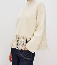 Rails Lise Fringe Mock-neck Sweater in ivory - women's sweater - detail view