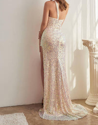 Ladivine - One Soulder Fitted Sequin Evening Gown