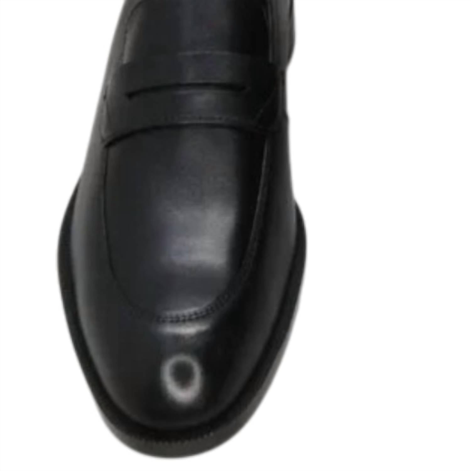Hugo Boss Men's Tayil Penny Loafers Leather Slip-on Dress Shoes in black - men's loafer - detail view
