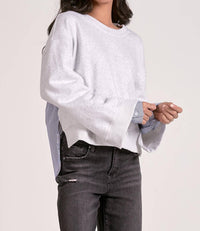 ELAN Layered Mixed Media Top in heather grey blue stripe - women's long sleeve top - alternate view