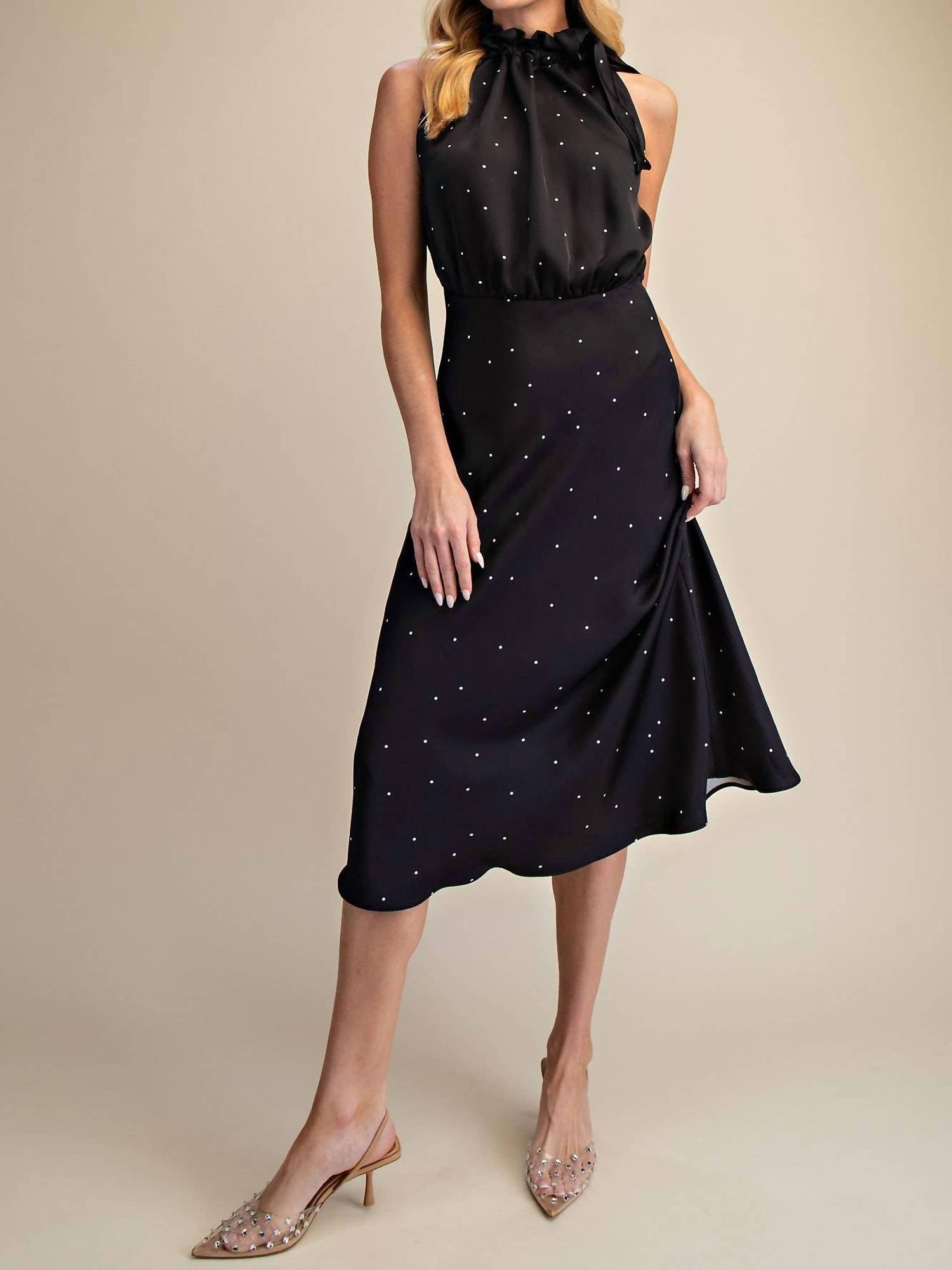 Glam - Ruffle Tie Neck Sleeveless Midi Dress
