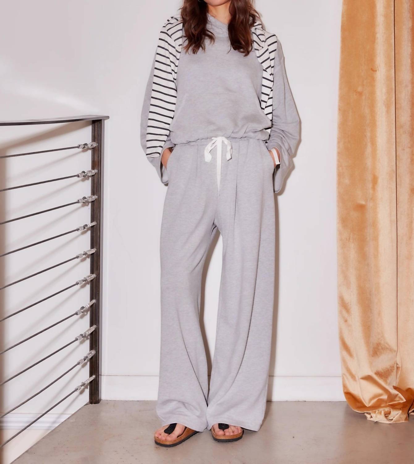 Fifteen Twenty Lani Wide Leg Pants in light heather grey - women's pants - alternate view