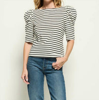 Nation LTD Emery Boat Neck Top in cross walk stripe 2 - women's t-shirt