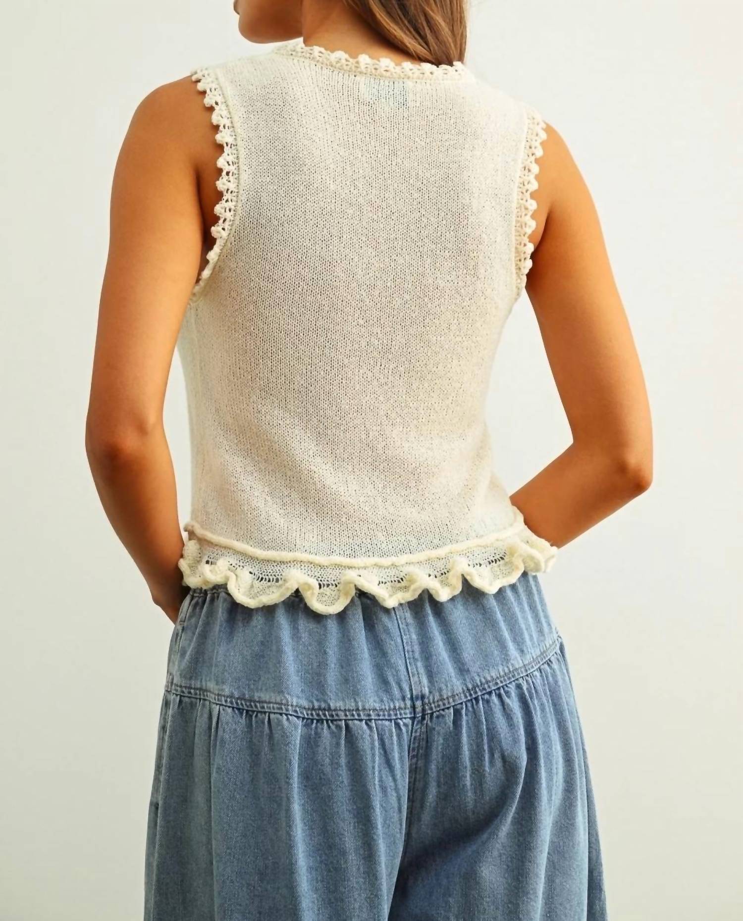 Miou Muse - STACEY LACE RUFFLED TOP