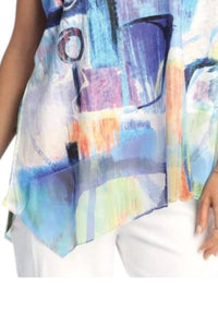 Jess & Jane Bristol Light Knit Asymmetric Top in blue - women's t-shirt - detail view