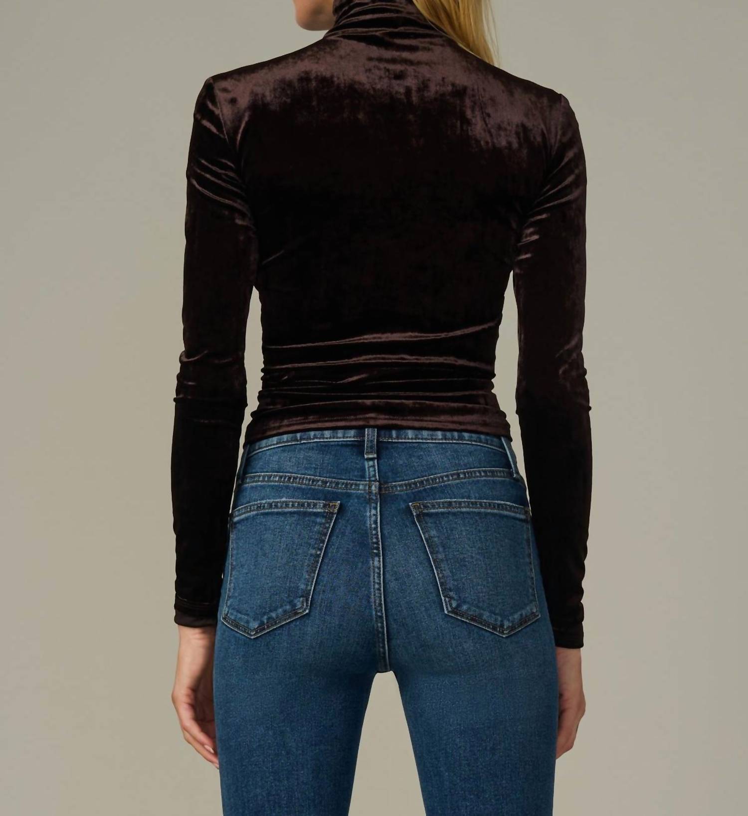 Joe's Jeans Tony Long Sleeve Velvet Top in cacao - women's long sleeve top - detail view