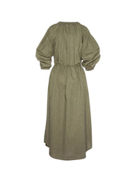 Lilla P - Woven Slub Split Neck Belted Maxi Dress