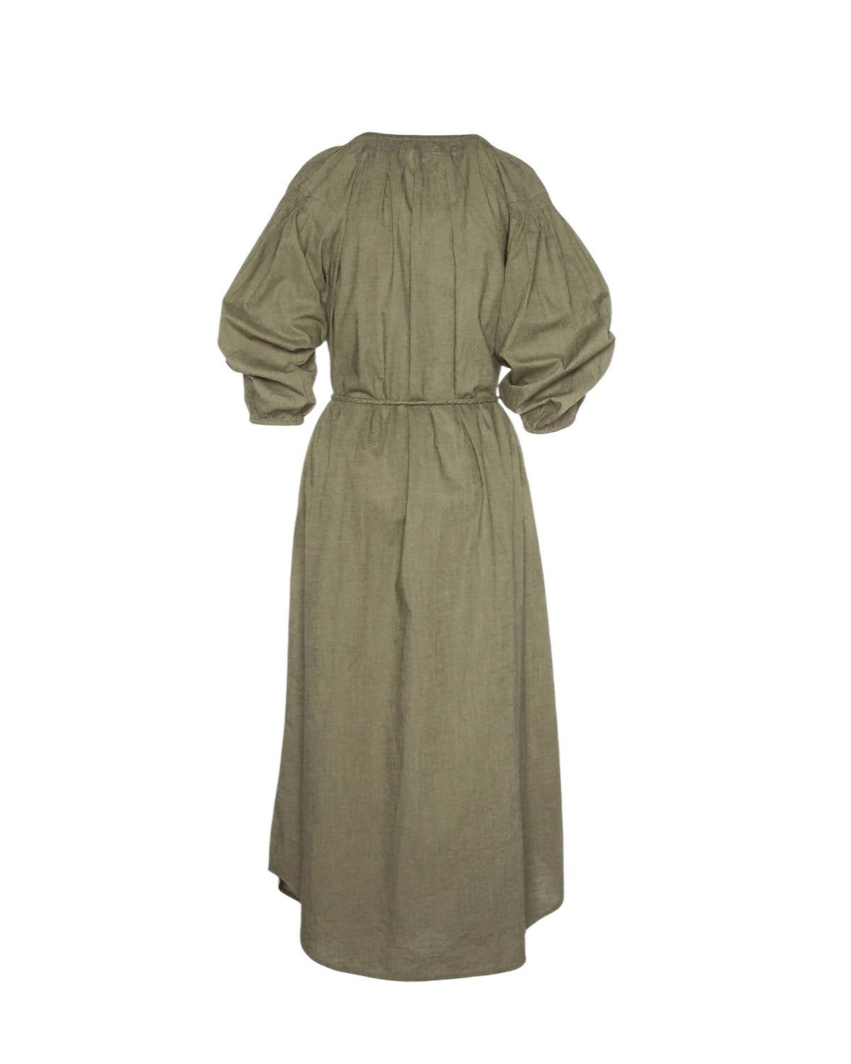 Lilla P - Woven Slub Split Neck Belted Maxi Dress