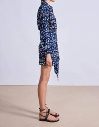 APIECE APART Alessandra Mini Dress in batik geo indigo - women's dress - detail view
