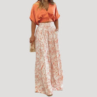 Paperdoll - V-neck Short Shirt And Wide Leg Pants Set