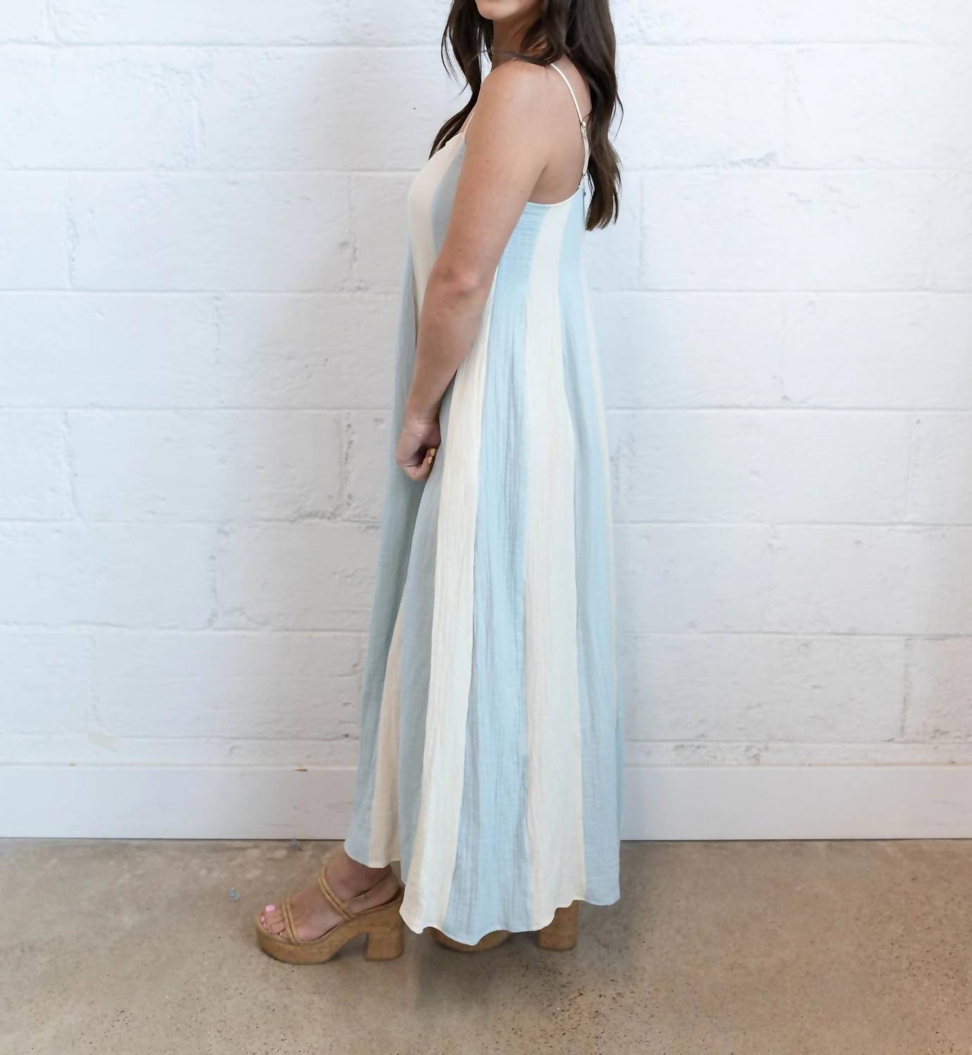 By Together - Striped Cami Pintuck Midi Dress