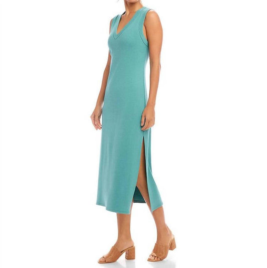 Karen Kane - Sleeveless Ribbed V-neck Midi Column Dress