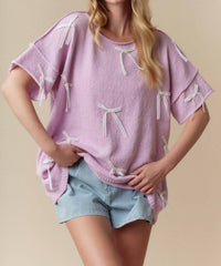 Fantastic Fawn - Lace Bow Short Sleeve Summer Sweater