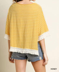 Umgee - Avery Striped Tassel Trim Top