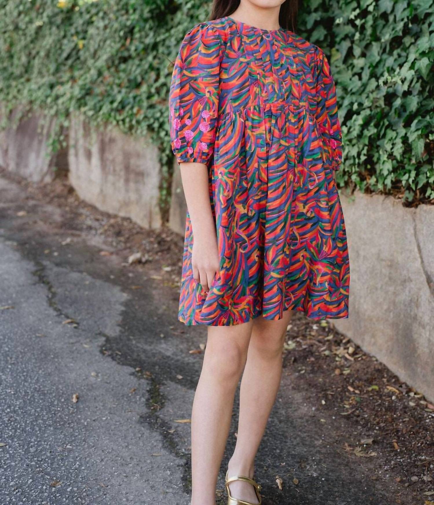 BRITON COURT Girl's Eva Mini Dress in rainbow - kids' dress - detail view