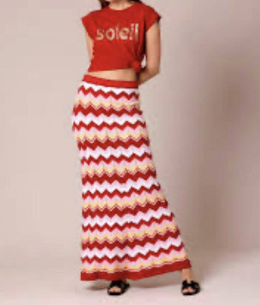 Minnie Rose - Cotton Cashmere Chevron Pointelle Maxi Skirt