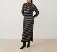 Suncoo Chadela Striped Turtleneck Knit Sweater Dress in black and camel - women's dress