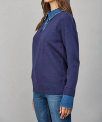 Fate - DENIM SHIRT COLLAR DETAIL SWEATER TOP